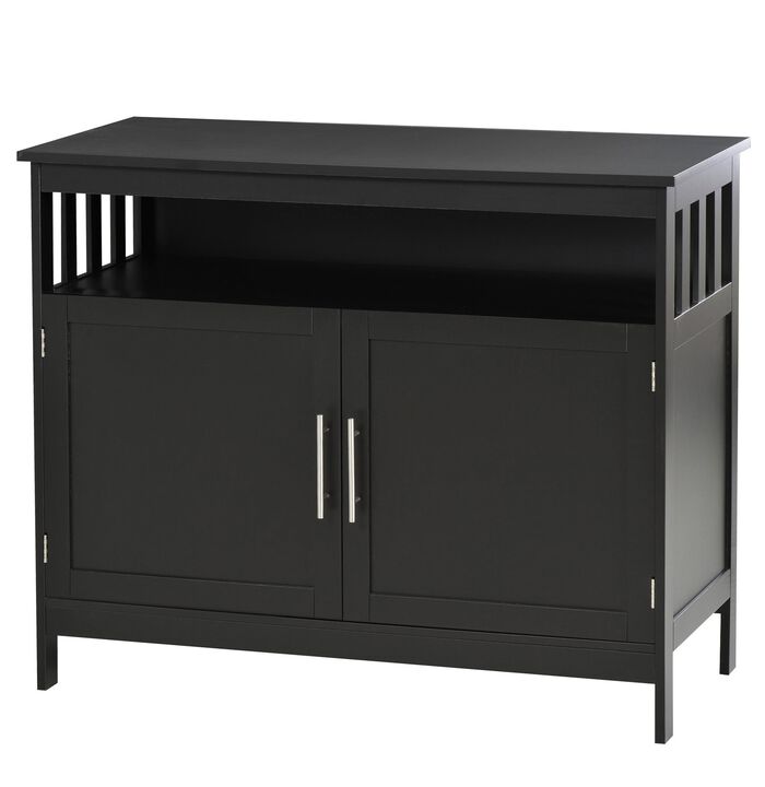 Black Vintage Sideboard: Buffet with Magnet Doors and Adjustable Shelves