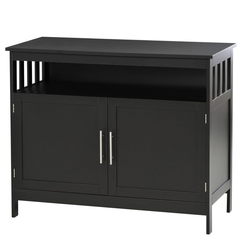 Black Vintage Sideboard: Buffet with Magnet Doors and Adjustable Shelves