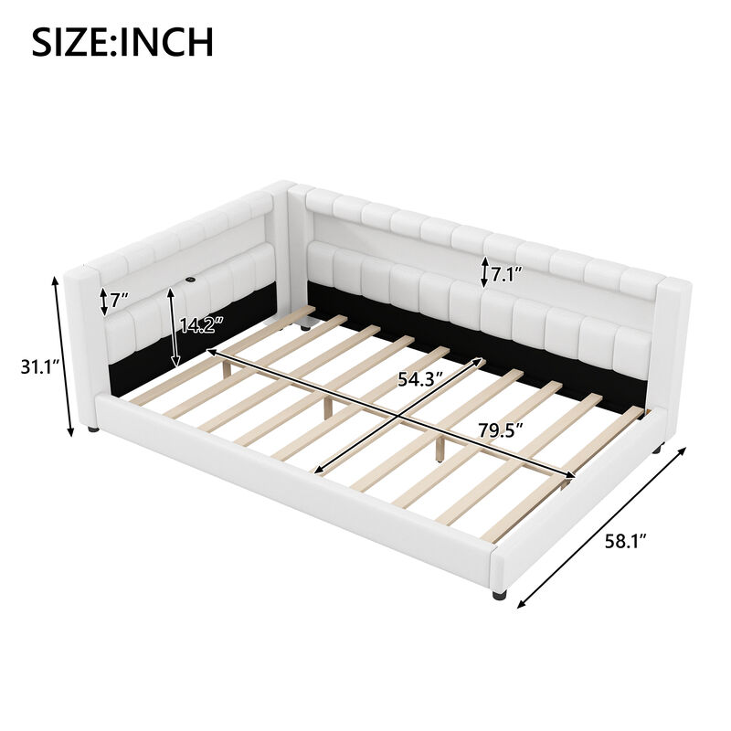 Merax Upholstered Platform Bed with LED Light Strip & USB Charging Port image number 5