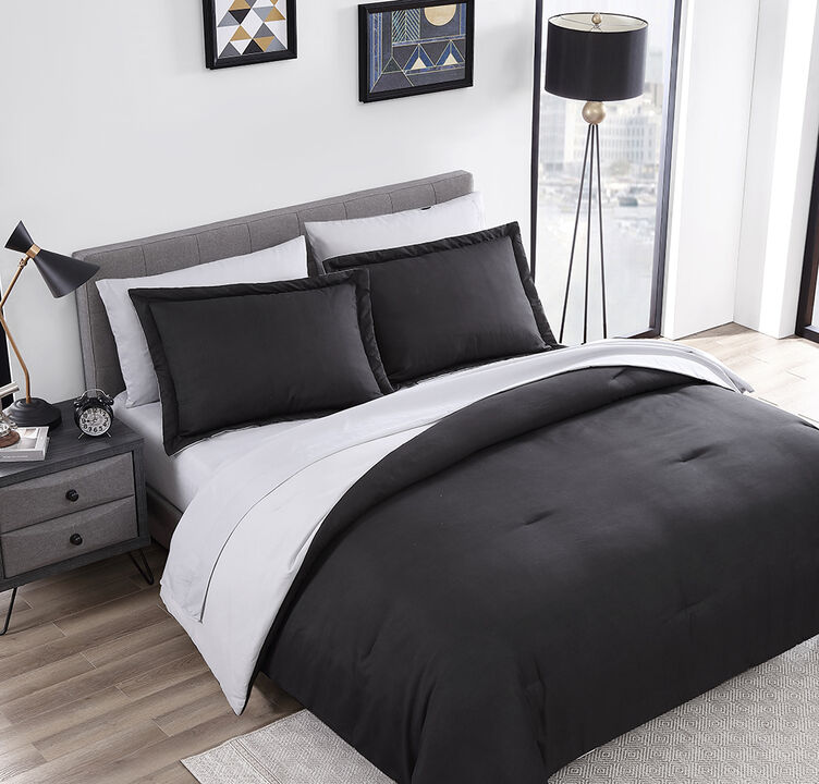 Chestnut Reversible 7 Piece bed in a bag Comforter Set Queen Black & Gray