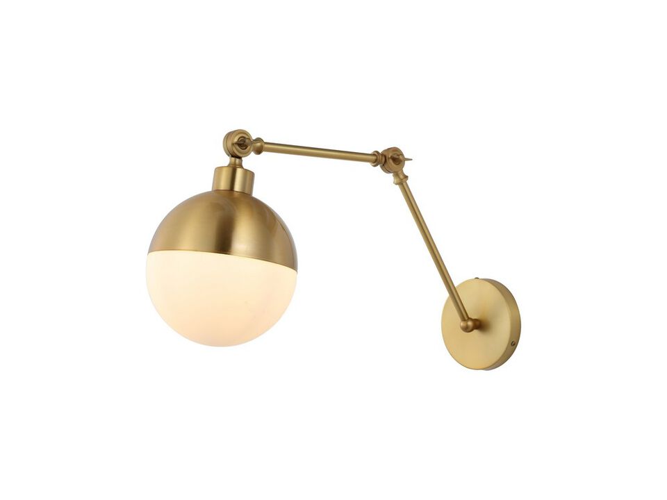 Alba 8" 1-Light Mid-Century Modern Arm-Adjustable Iron/Glass LED Sconce, Brass Gold/Frosted