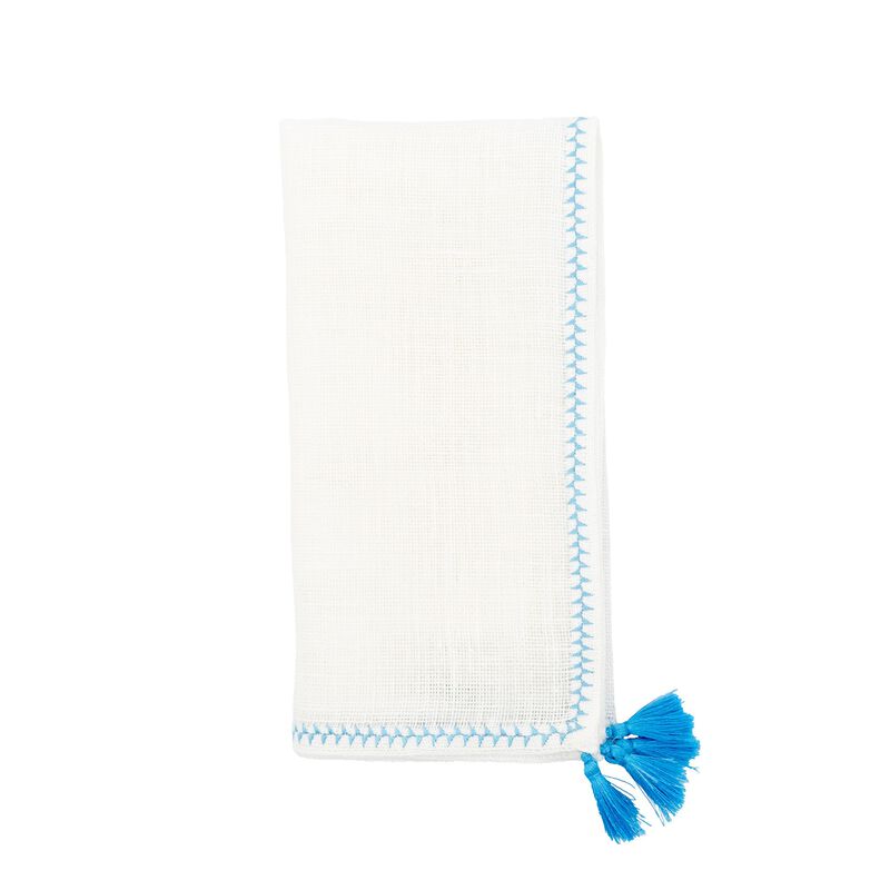 Linen Napkins With Blue Tassels, Set of 4