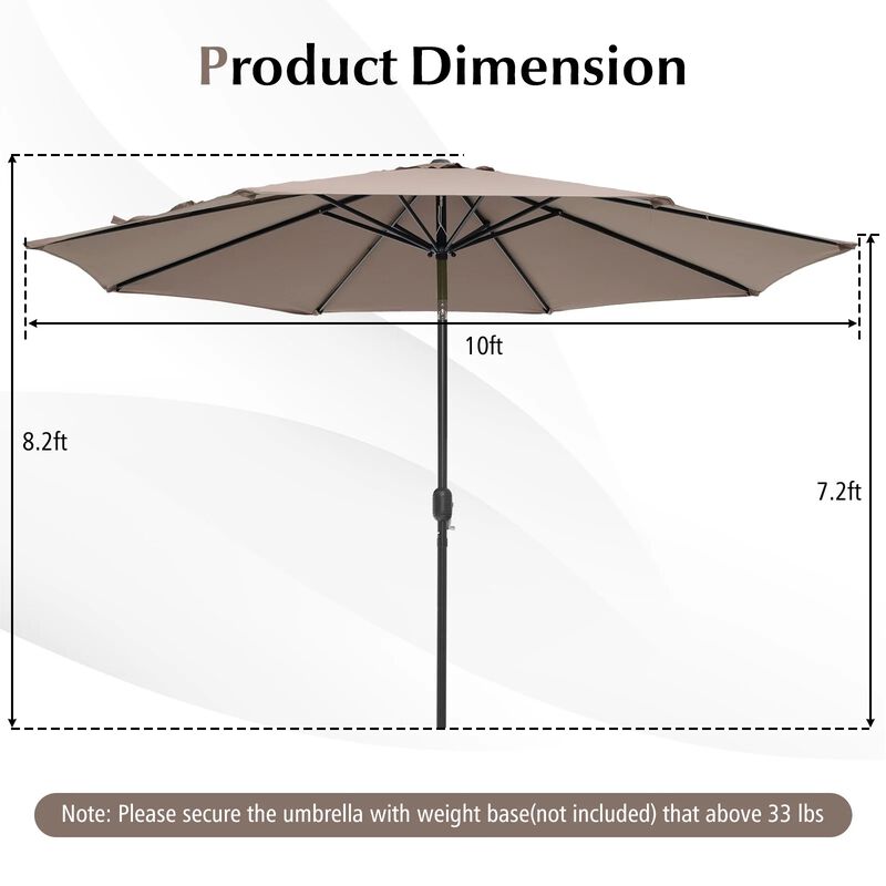 Mondawe 10 Feet Outdoor Patio Umbrella with Tilt Adjustment and Crank