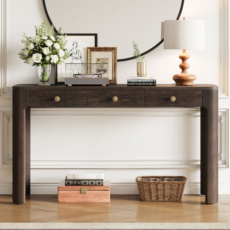 Whisen 52" Rustic Console Table with 3 Drawers, Solid Wood MDF, Sturdy Sofa Table for Entryway Living Room Hallway image number 3