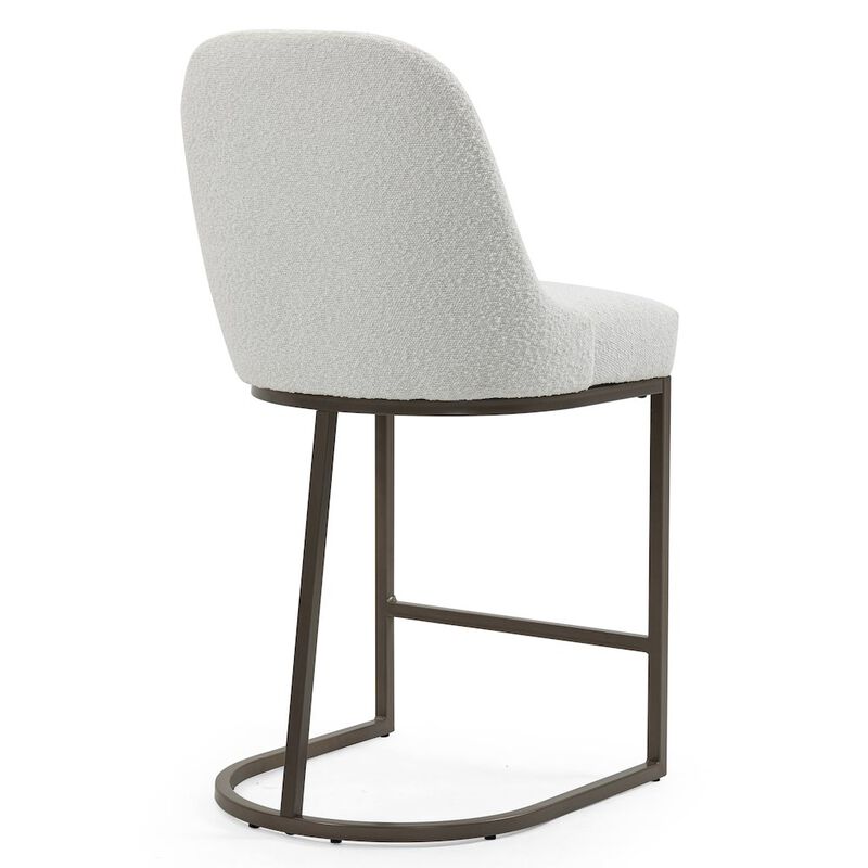 Glamour Home Set of 2 Ayane White Boucle Fabric Counter Stool with Iron Legs