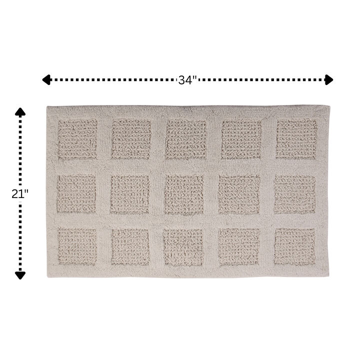 Knightsbridge Square Honeycomb 100% Cotton Reversible Bath Rug 21 X 34 Ivory
