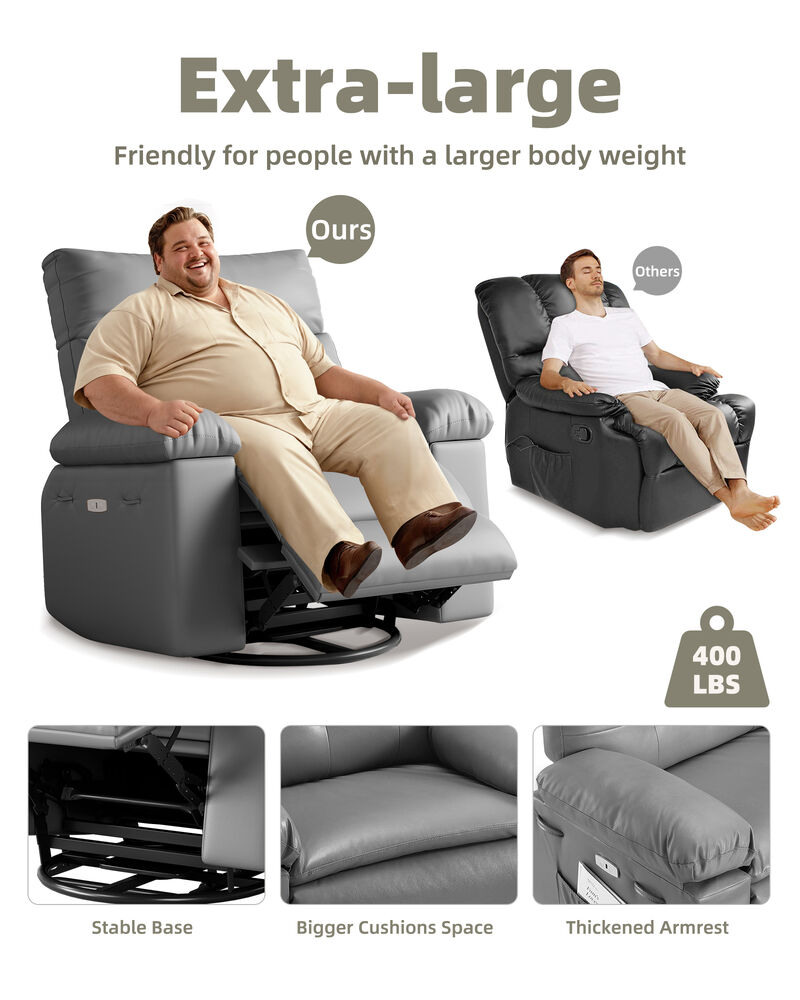 360 Degree Swivel Lazy Manual Rocking Recliner Sofa Chair for Living Rooms, Bedrooms, Outdoor Relax, Grey image number 3