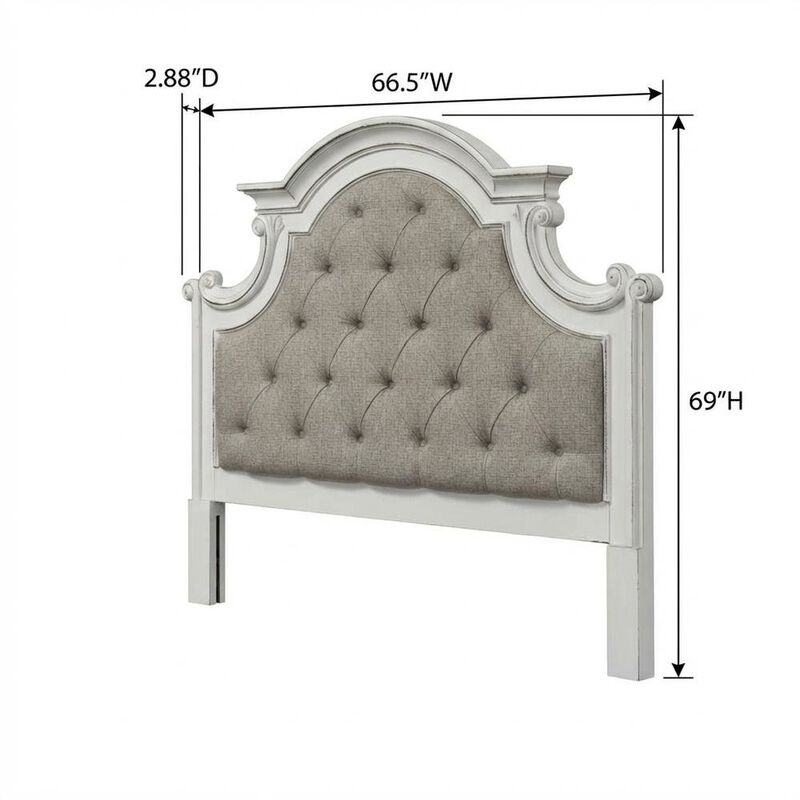 Liberty Furniture Antique White Upholstered Panel Headboard with Chenille Fabric and Solid Wood image number 5