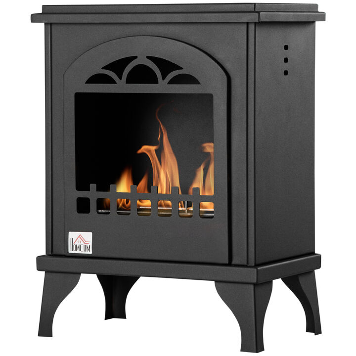 HOMCOM Ethanol Fireplace, 9.75" Freestanding Stove Heater 0.32 Gal Max 470 Sq. Ft., Burns up to 3 Hours, Black