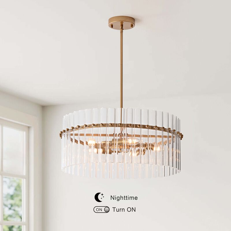 Paula Brushed Brass 5-light 20" Hollow Glass Round Chandelier image number 8