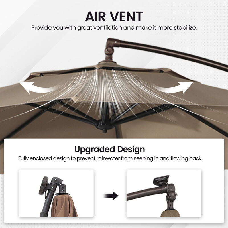 Mondawe 10 Ft Cantilever Patio Offset Umbrella Upgrade Crank Hanging Canopy Umbrella With LED Lamp Bead