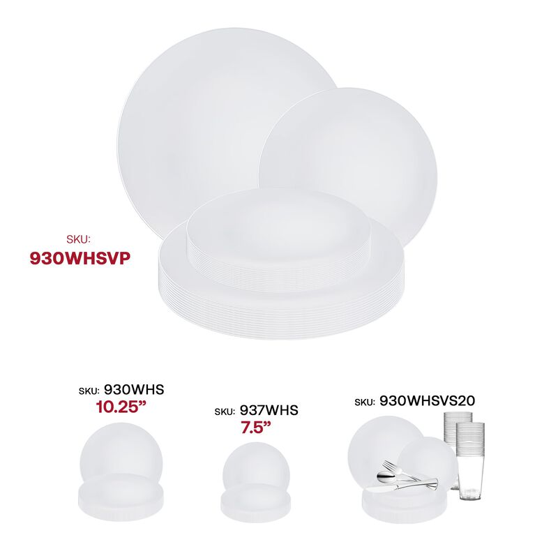 White with Silver Rim Organic Round Plastic Dinnerware Value Set (40 Sets) image number 6