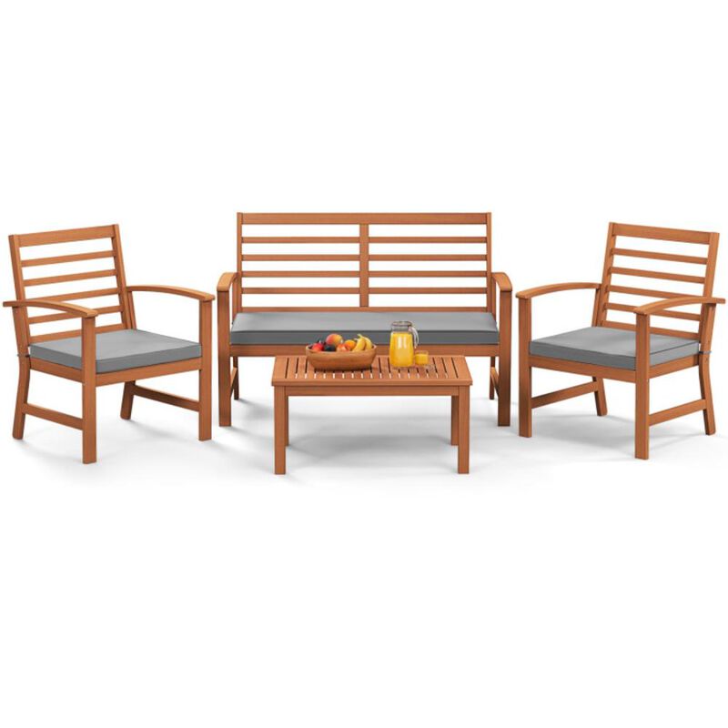 Hivvago 4 Pieces Outdoor Furniture Set with Stable Acacia Wood Frame