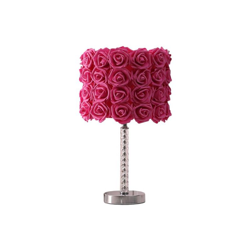 Hivvago 18" Silver Bedside Led Table Lamp With Red Flowers Drum Shade