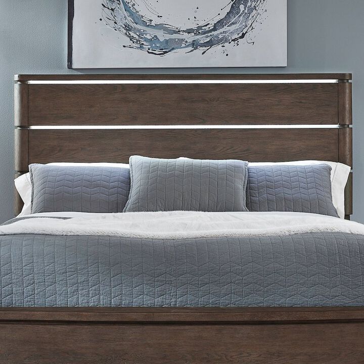 Liberty Furniture Cascade Falls Queen Panel Bed Headboard with LED Touch Light - Satin Espresso