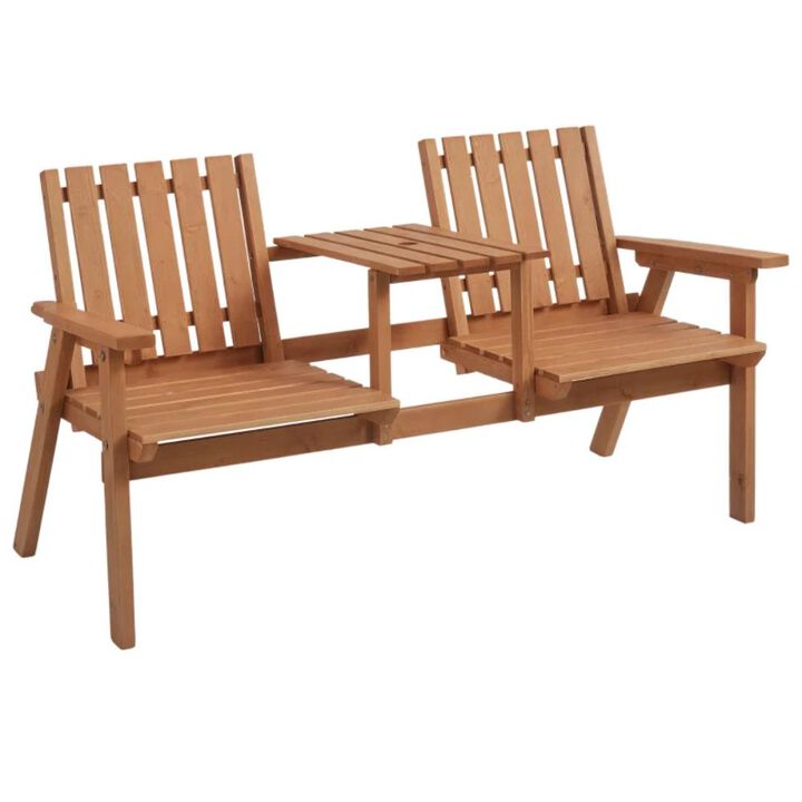 Hivvago Wooden Outdoor Patio Bench with Umbrella Hole and Table