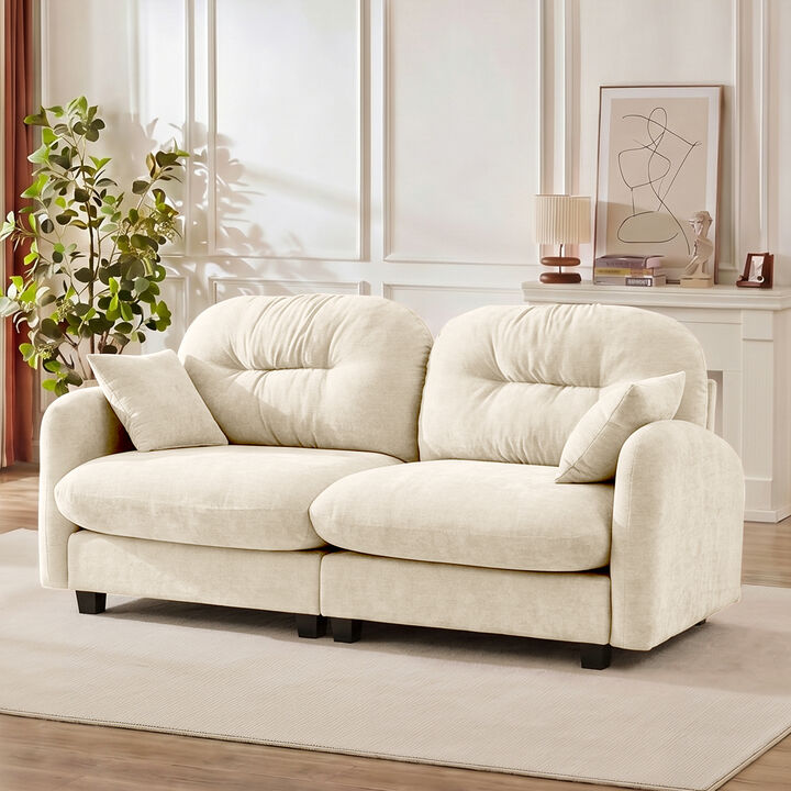 Modern Modular Cloud Loveseat, Chenille Fabric with Pleated Back, Ergonomic Cushion, Wood Base for Home Office