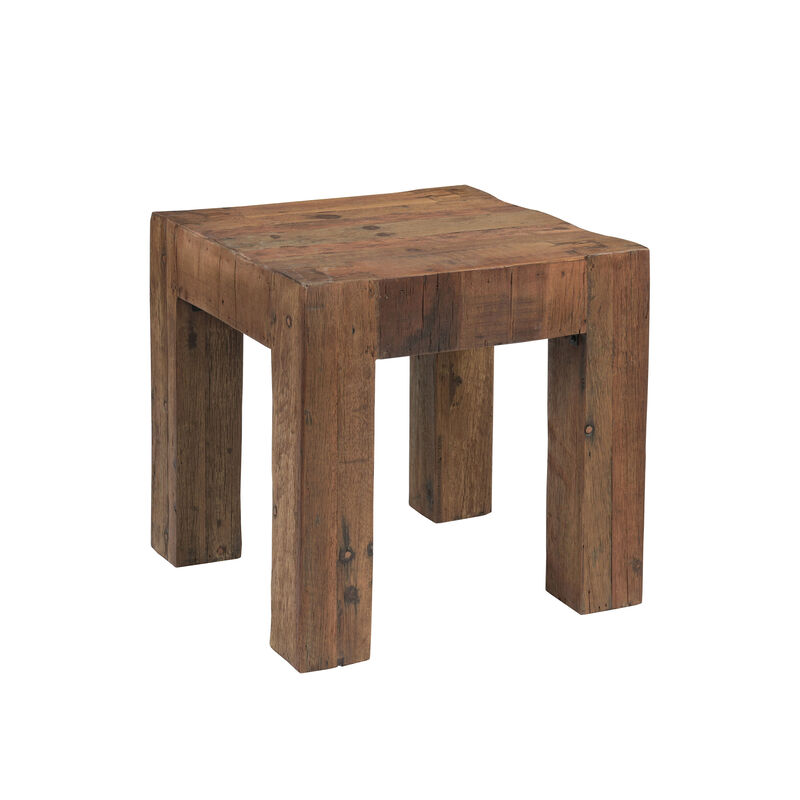 Kiosk Side End Table, Reclaimed Wood, Rustic Brown Finish, Chunky Block Legs, 20 Inch image number 2
