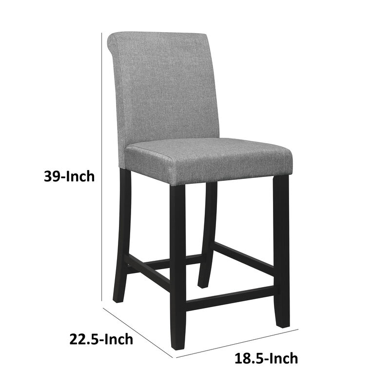 Rina 24 Inch Counter Height Chair, Gray Fabric, Black Wood, Set of 2 image number 5