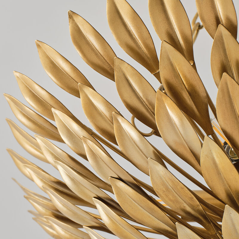 22" 6-Light Gold Modern Leaf Chandelier for Bedroom, Living Room, Entryway
