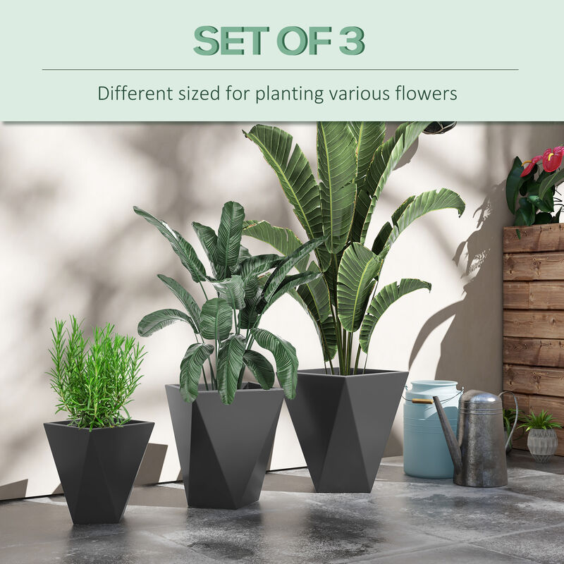 Outsunny 28.75", 24.5", 20.5" Tall Planters Set of 3, MgO Indoor Outdoor Planters with Drainage Holes, Stackable Flower Pots for Garden, Patio, Balcony, Front Door, Gray