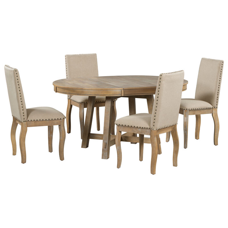 Whisen 5-Piece Farmhouse Dining Table Set with Extendable Dining Table and 4 Upholstered Dining Chairs - Espresso