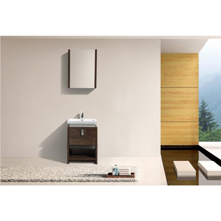Kubebath Levi 24 Rose Wood Modern Bathroom Vanity w/ Cubby Hole