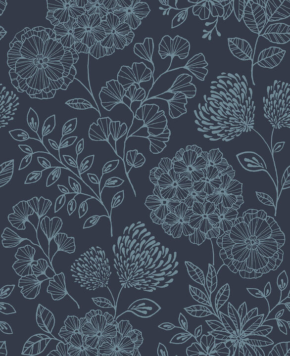 Ada Indigo Floral Wallpaper