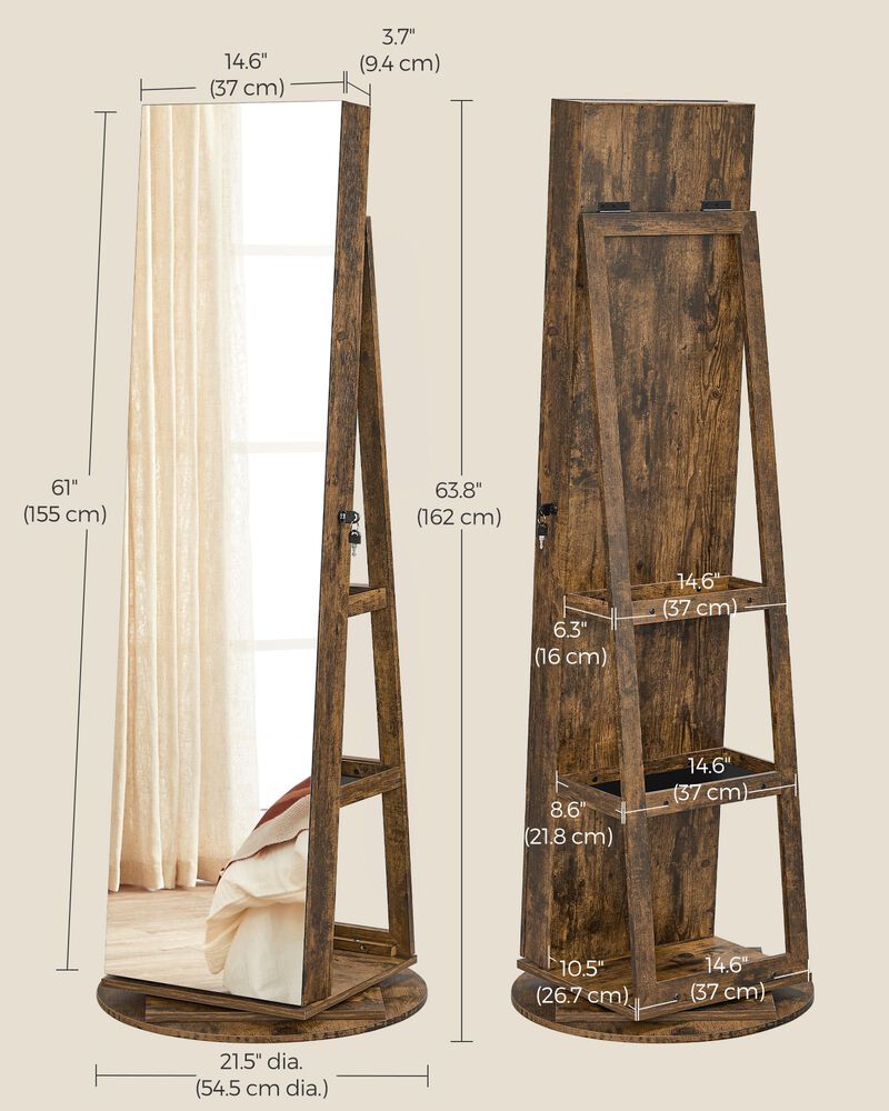 Lockable Jewelry Cabinet with LED Lights and Mirror for Secure Storage