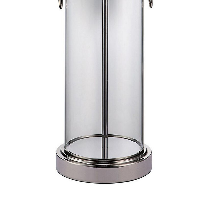 Axie 28 Inch Table Lamp, Glass Stand, Empire Shade, Metal, Nickel Finish - Benzara