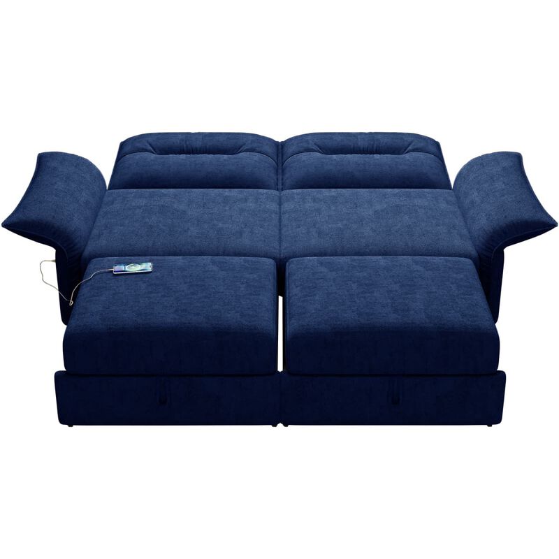 Convertible sleeper sofa bed, Plush fabric pull out futon with USB charging ports, 85 inch sofa bed for small spaces image number 3