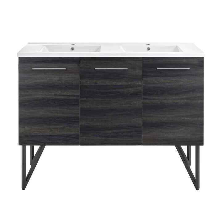 48 in. Black Walnut, Double Basin Bathroom Vanity with Ceramic Sink Top