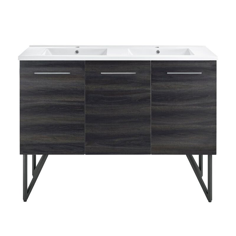 48 in. Black Walnut, Double Basin Bathroom Vanity with Ceramic Sink Top image number 0