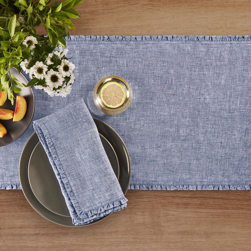 Solino Home 100% Pure Linen Table Runner - Juliette Ruffle