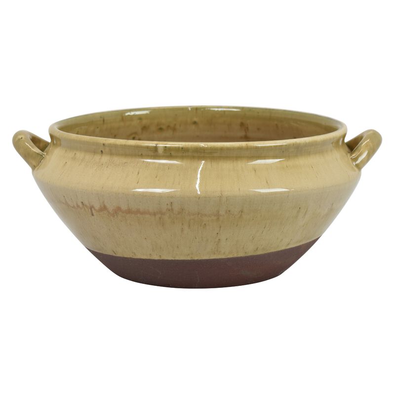 Decorative Serving Bowl, 2 Tone Rustic Brown Glazed Ceramic, 11 Inch image number 0