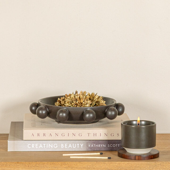 9.75 Inches Stoneware Bowl with Orbs and Reactive Glaze, Black