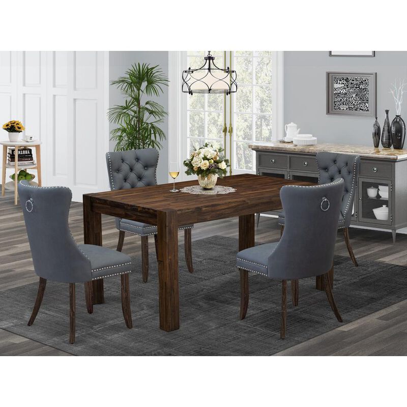 East West Furniture 5 Piece Dining Room Set Contains a Rectangle Rustic Wood Table and 4 Chairs