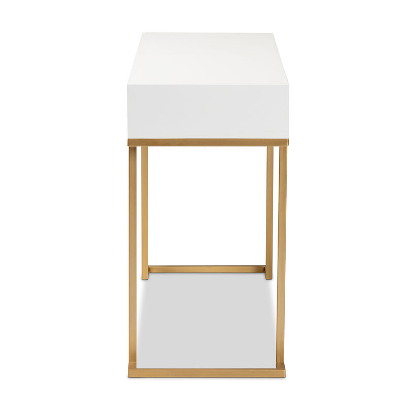 Baxton Studio Beagan Modern White Finished Wood And Gold Metal 2 Drawer Console Table