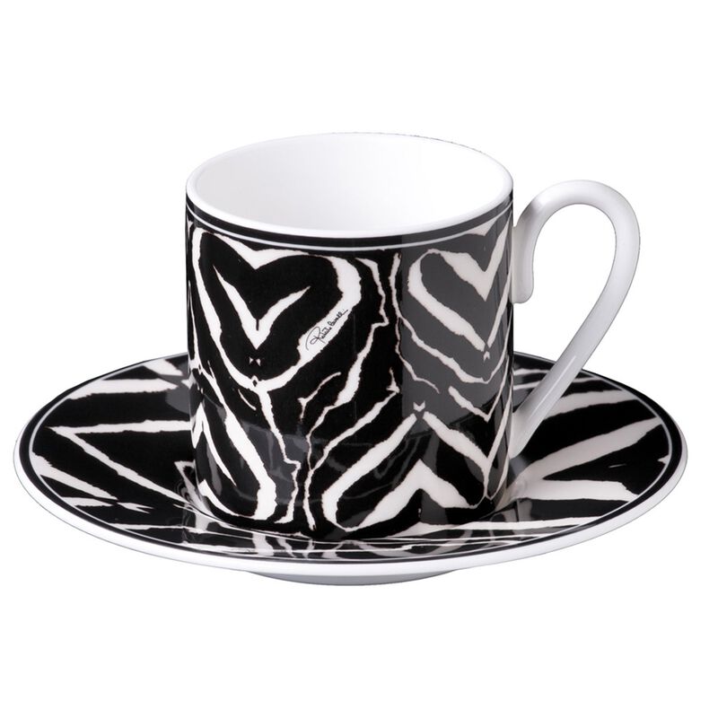 Coffee Cup & Saucer ZEBRA Set of 2 in Luxury Box  diam. 2.3", H 2.5", Cap. 4 oz, Saucer diam. 4.75" image number 0