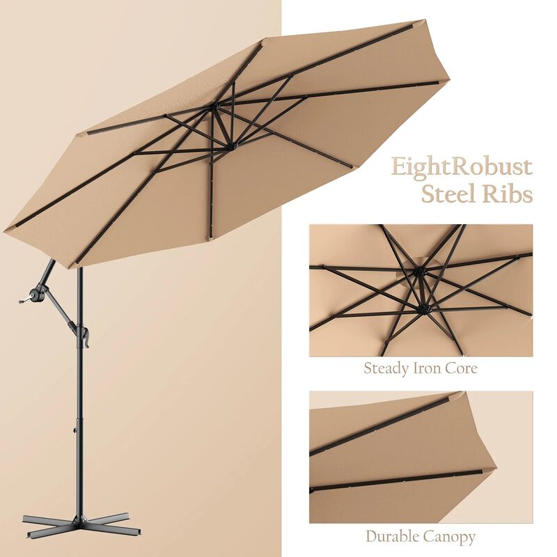 Mondawe 10 Feet Patio Umbrella with Crank and Solar LED Lights