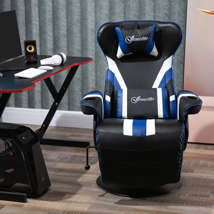 Racing Style Reclining Gaming Chair, Computer Recliner Chair with Lumbar Support, Footrest and Cup Holder, Black/White/Blue