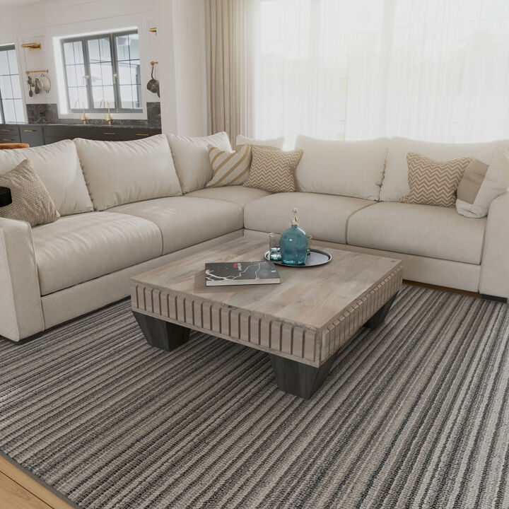 Tokyo Inspired 36 Inch Square Mango Wood Coffee Table - Handcrafted with Elegant Sandblasted Gray Finish and Tapered Legs