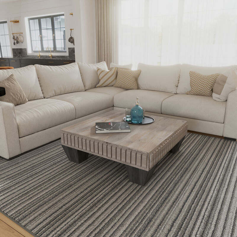 Tokyo Inspired 36 Inch Square Mango Wood Coffee Table - Handcrafted with Elegant Sandblasted Gray Finish and Tapered Legs