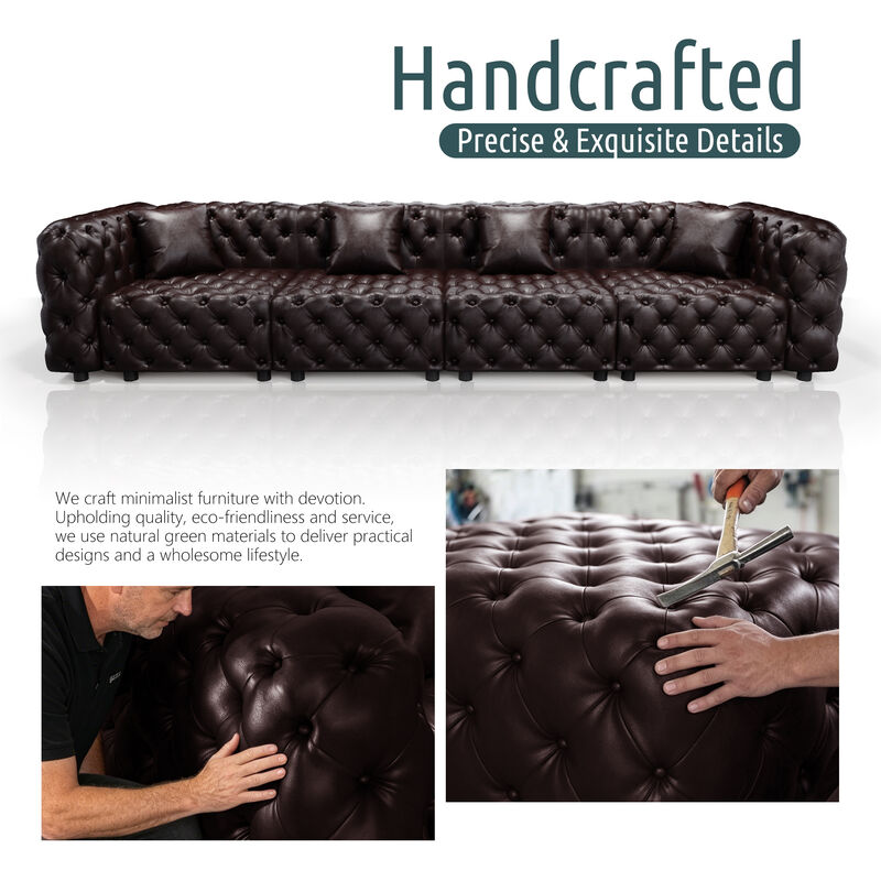 Whisen 77" Modern Modular Sofa with 2 Ottoman, Faux Leather Upholstered, for Living Room image number 5