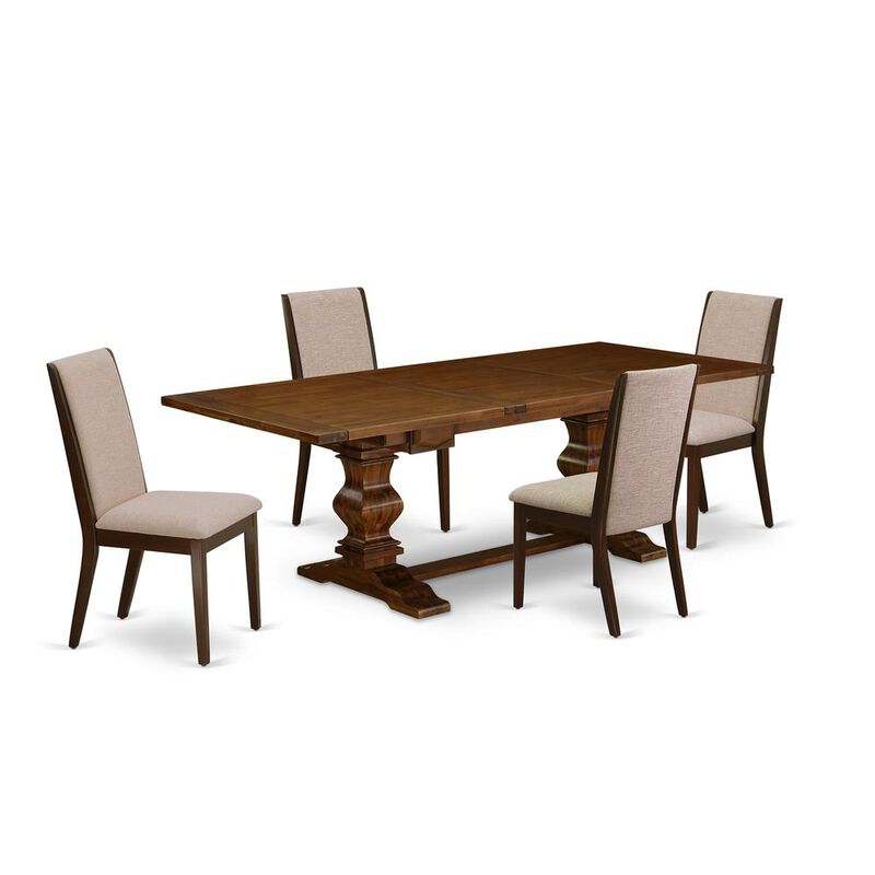 East West Furniture 5 Piece Dining Table Set Includes a Rectangle Removable Leaf Kitchen Table and 4 Light Tan Linen Fabric Upholstered Chairs, 42x92 Inch, Walnut