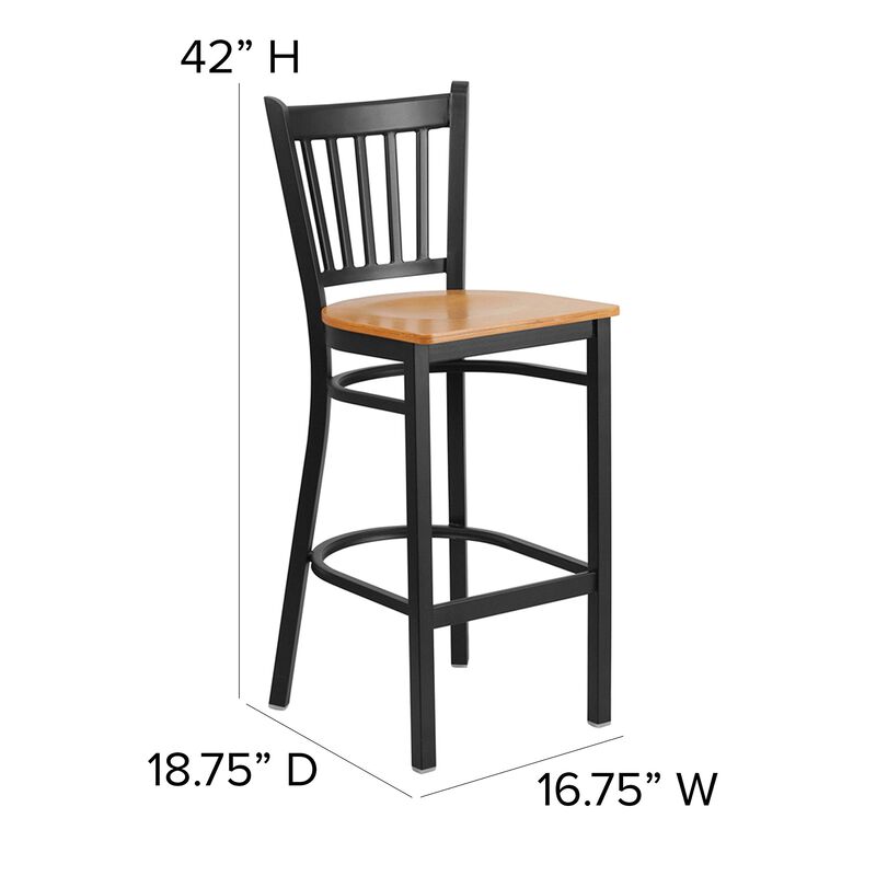 Flash Furniture HERCULES Series Black Vertical Back Metal Restaurant Barstool - Natural Wood Seat