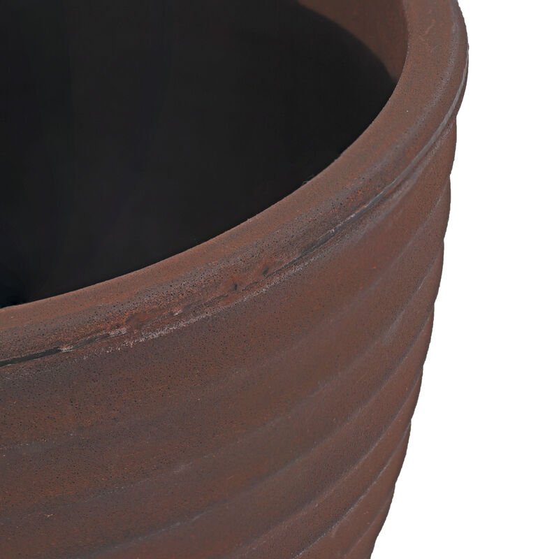 Sunnydaze 13 in Ribbed Polyresin Outdoor Planter - Rust - Set of 2