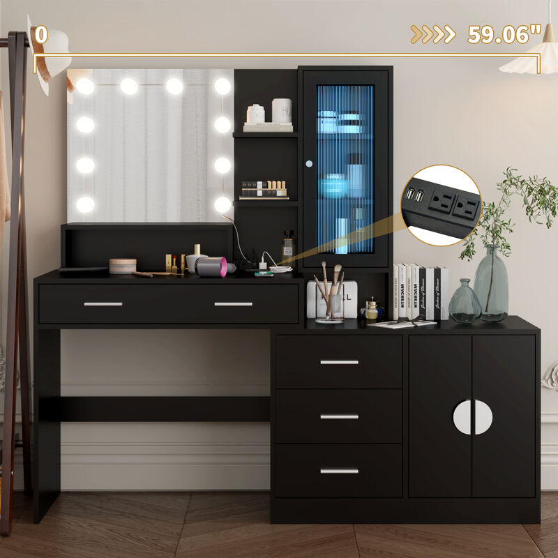 Large Makeup Vanity with Lights &ndash; Spacious Dressing Table with LED Mirror and Ample Storage Drawers