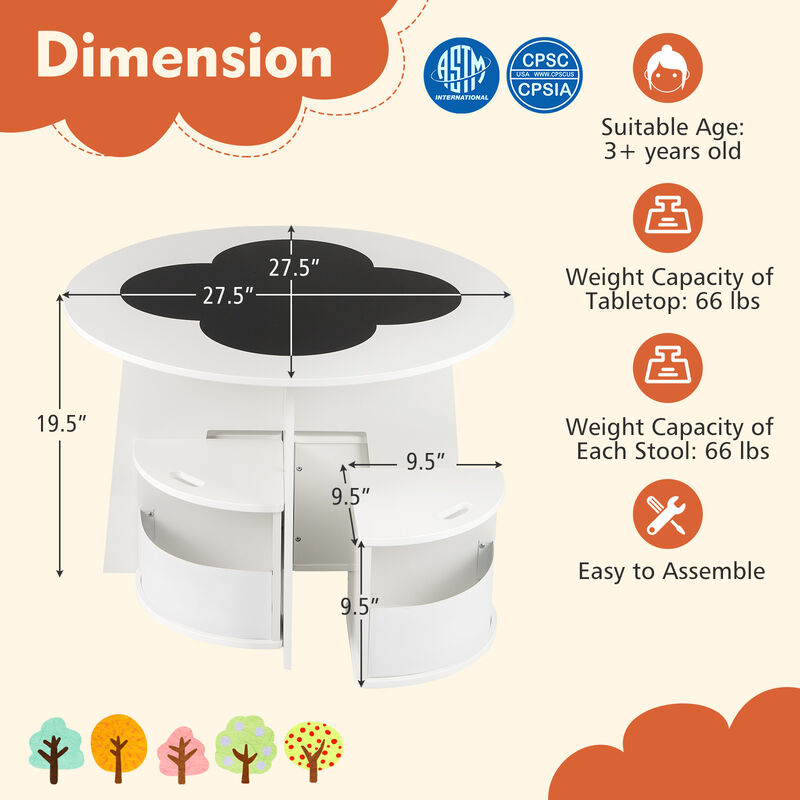 Kids 5-Piece Table and Chair Set with Storage Stools, Perfect for Activities