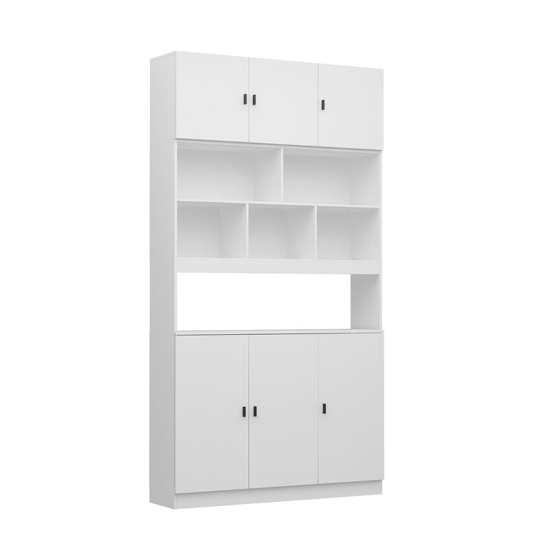 FUFU&GAGA White Storage Cabinet with Glass Doors & Open Shelf, 25mm+15mm+12mm PB Board Construction, Modern Multi-Functional Wardrobe (47.2 x 12.2 x 87.8 in)